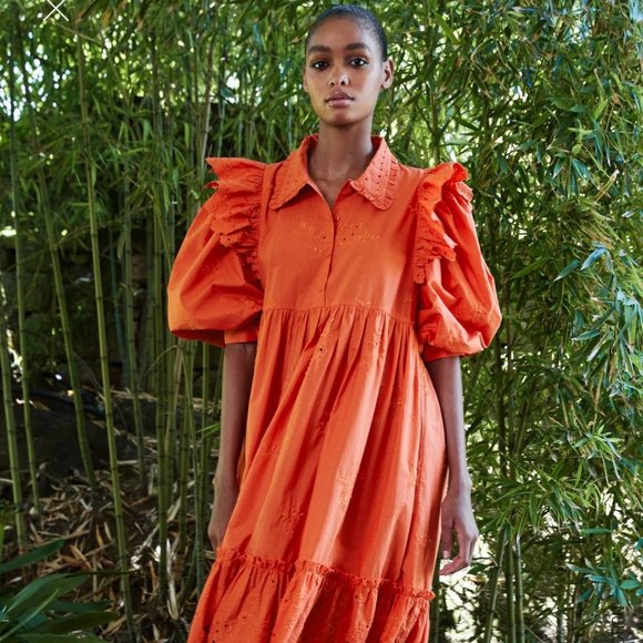 ZARA OPENWORK EMBROIDERED DRESS ORANGE - 7521/117 - Picture 3 of 7